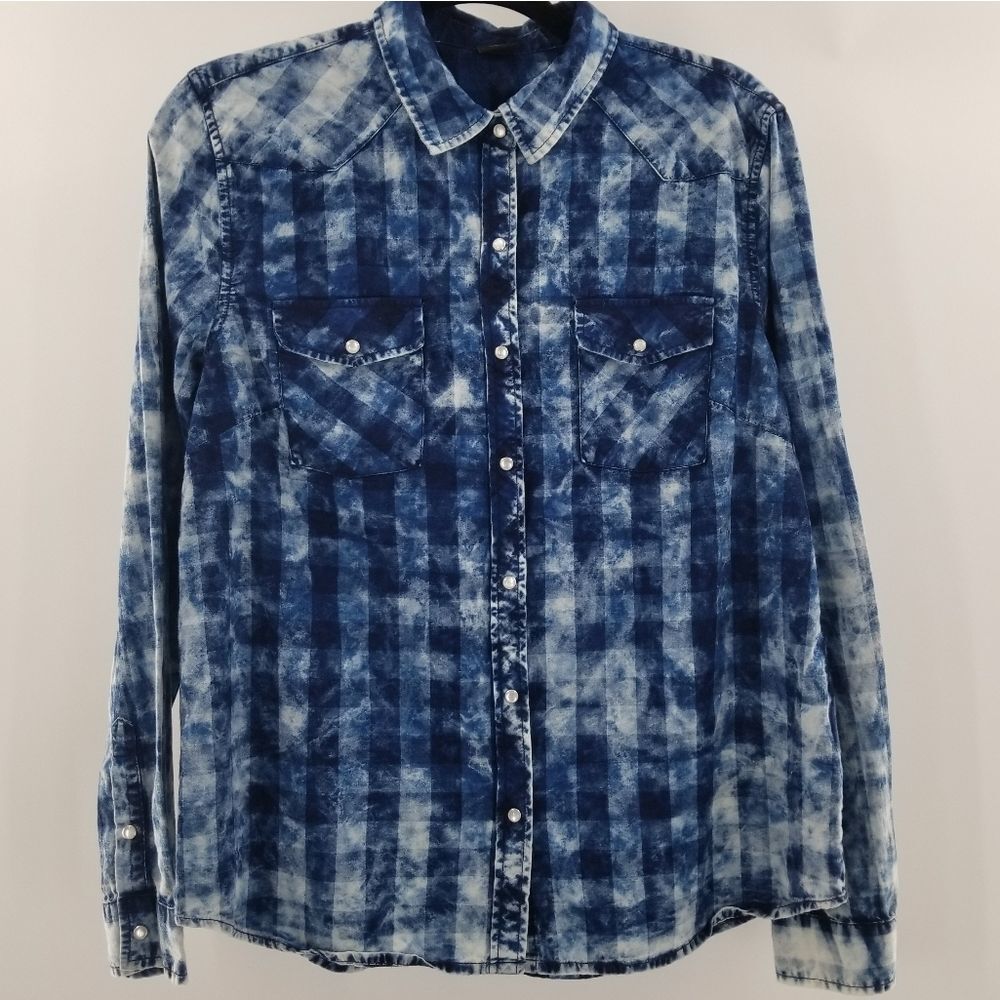Tinsel Town Denim Couture Snap Up Top Blue Size M